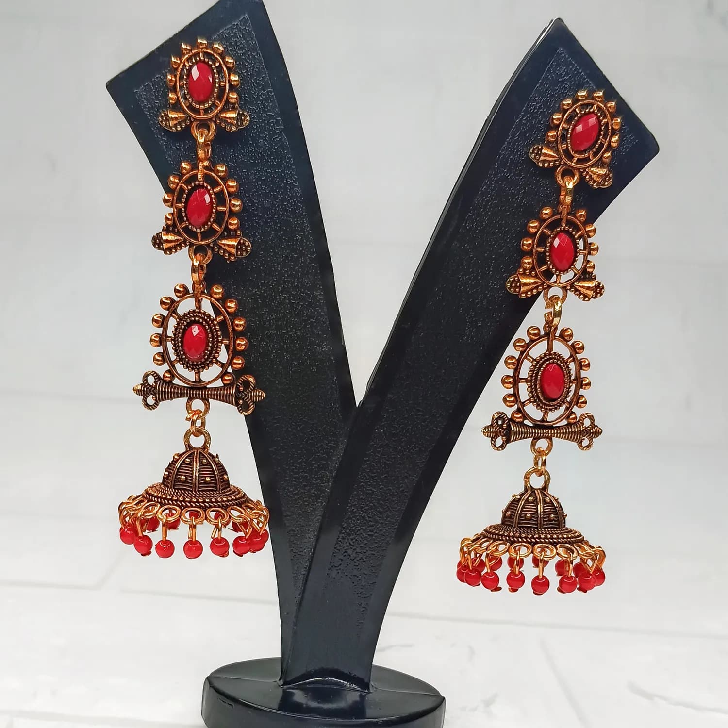 Layered Temple-Inspired with Dome Jhumka - Image 1