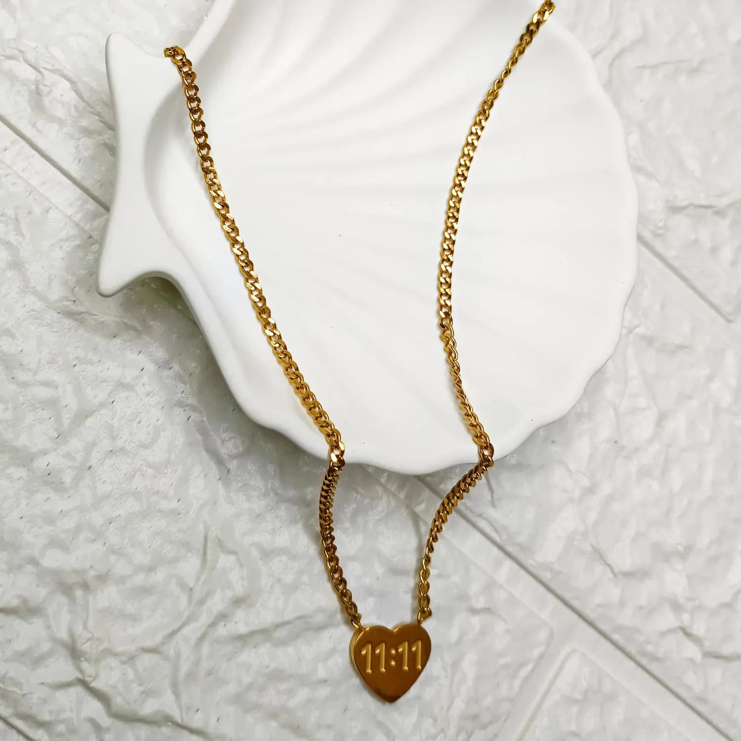 Gold Heart Pendant “11:11” Necklace - Image 1
