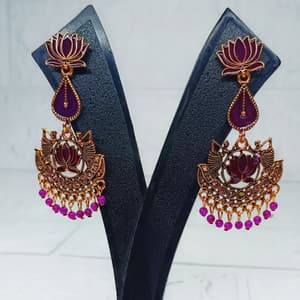 Statement Green Lotus Earrings with dancing girls