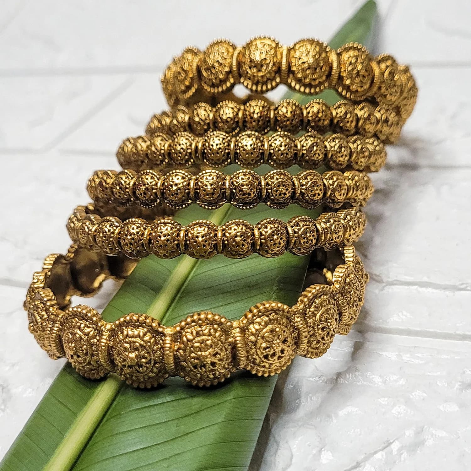 Traditional Antique Gold-Finish Ball Bangle Set - Image 2