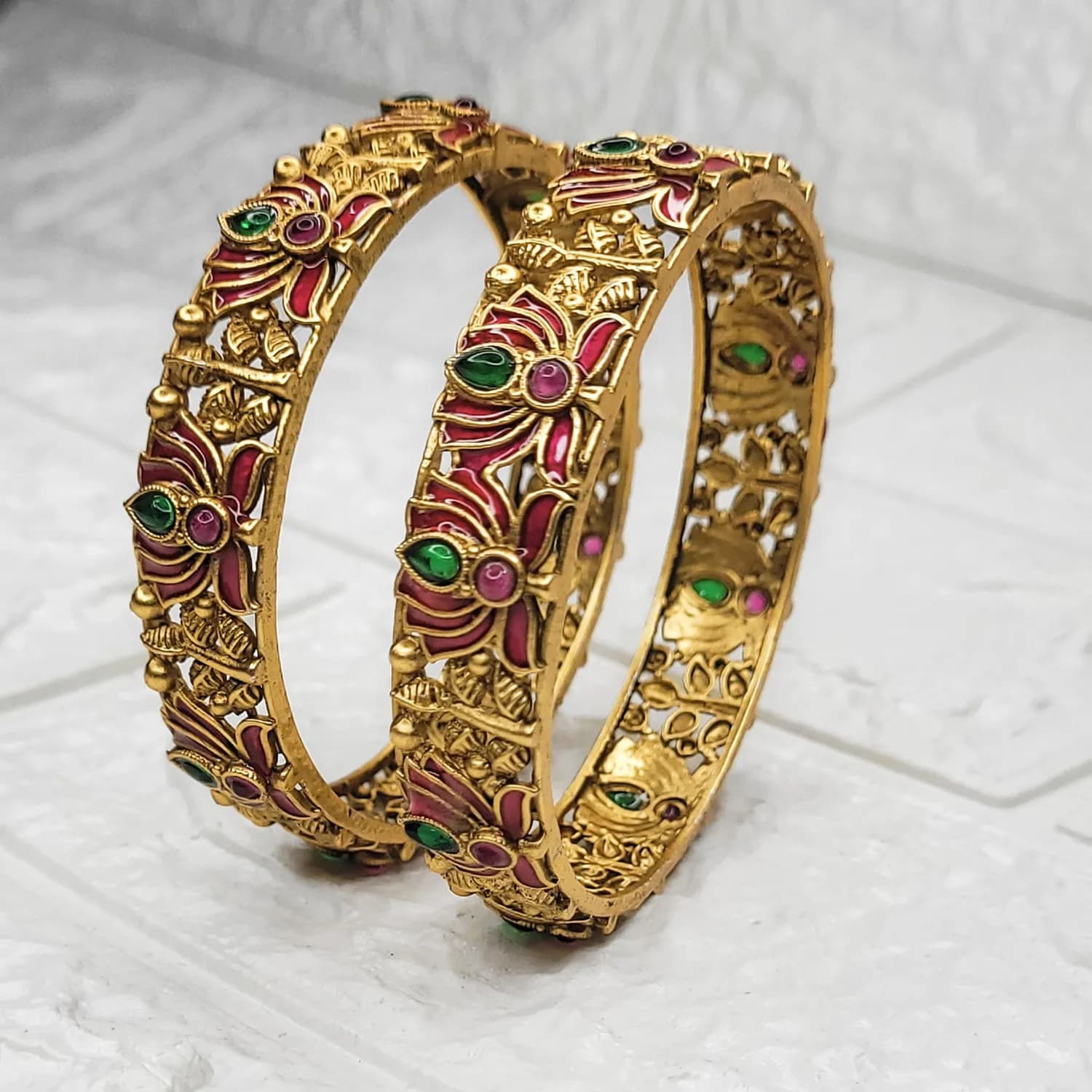 Traditional Antique Gold Bangles – Intricate Temple-Inspired(2.6) - Image 2