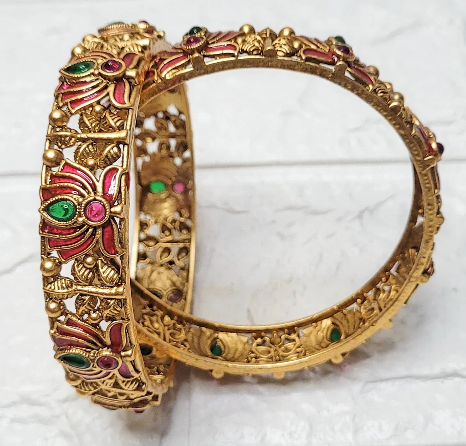 Traditional Antique Gold Bangles – Intricate Temple-Inspired(2.6) - Image 1