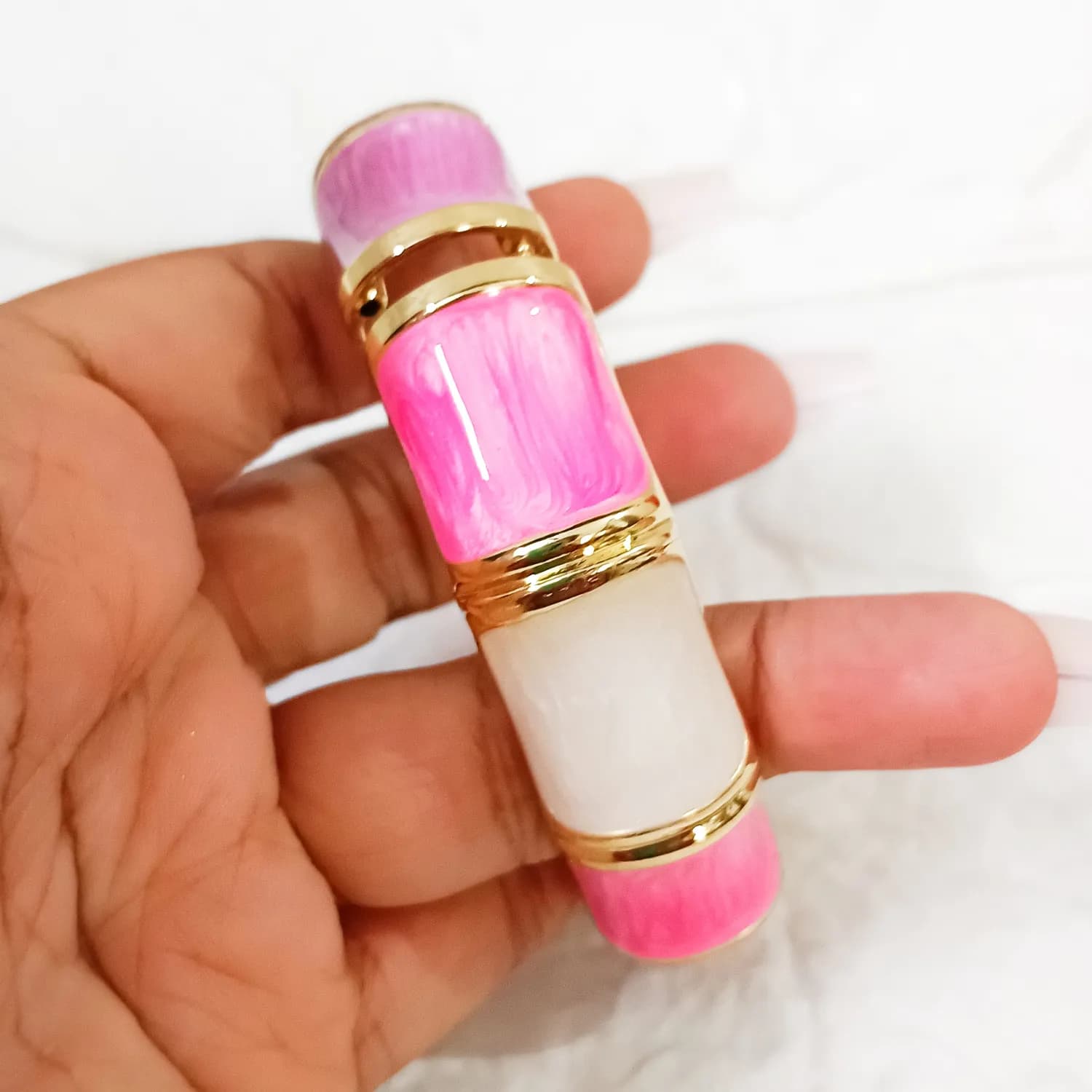 Pink Elegance Gold-Finish Enamel Kada