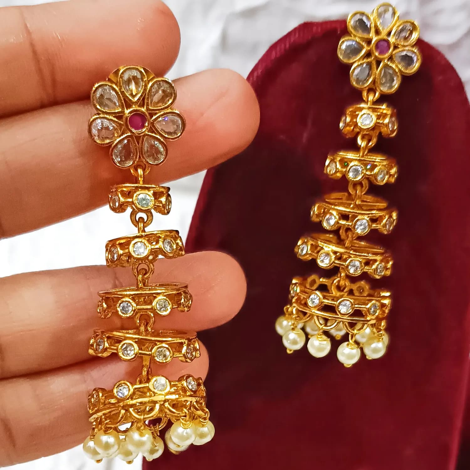 Royal Kundan Bloom AD Drop Earrings