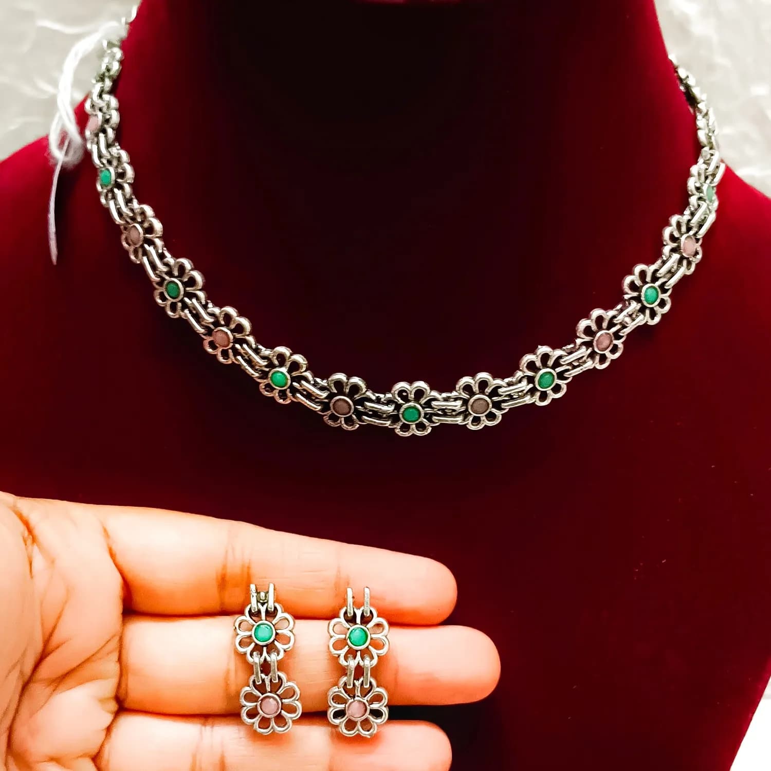 Floral Harmony Dual-Tone Necklace & Earring Set